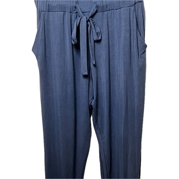 Elan Spaghetti Strap Crossover V-Neck Jogger Belted‎ Jumpsuit Blue Small - Picture 4 of 12